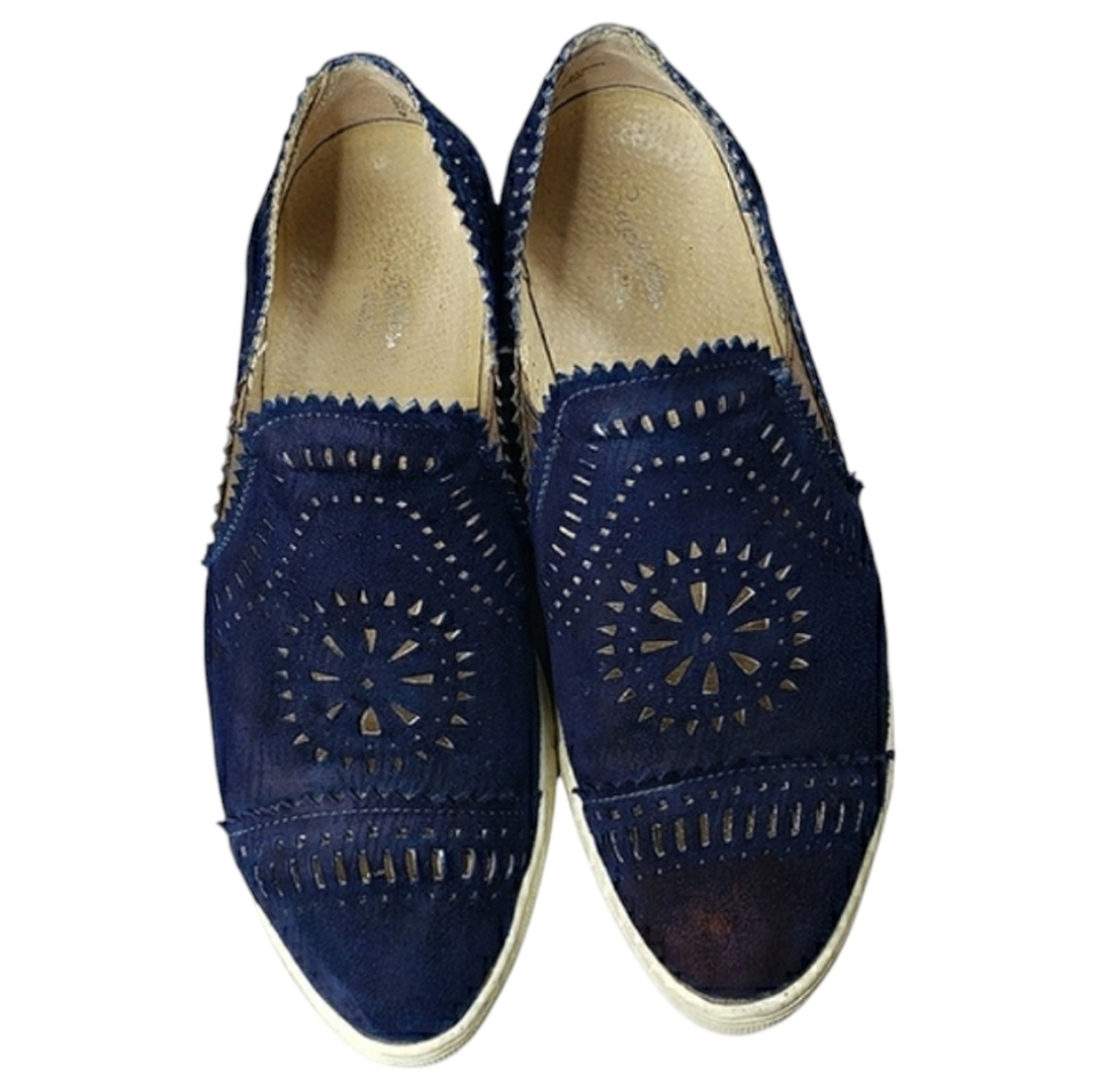 Seychelles Suede Rubber Sole Laser Cutout Loafers Sneaker Dyed Navy Blue Sz 9